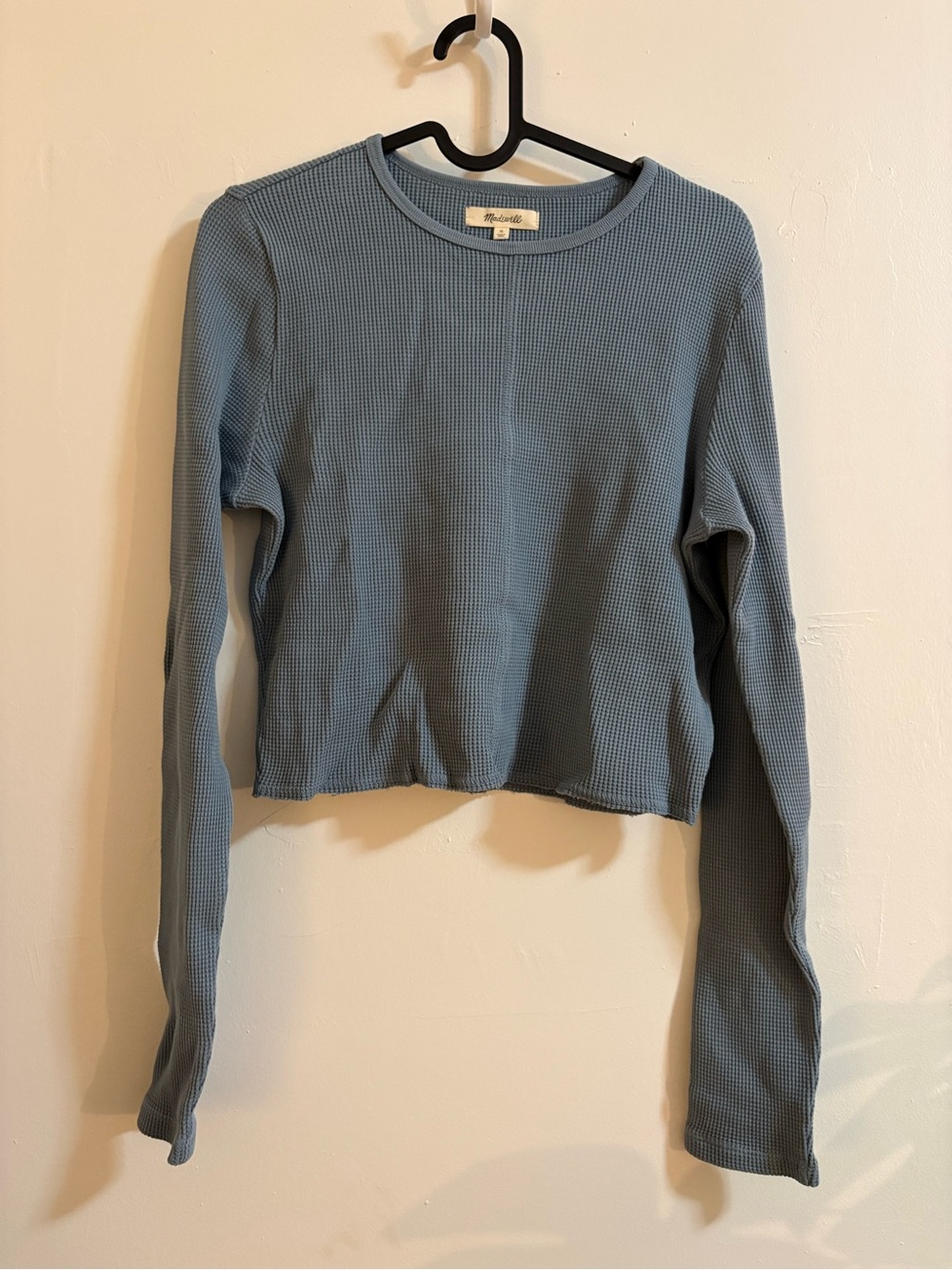 Madewell Dusty Blue Waffle-Knit Long Sleeve Crop Top